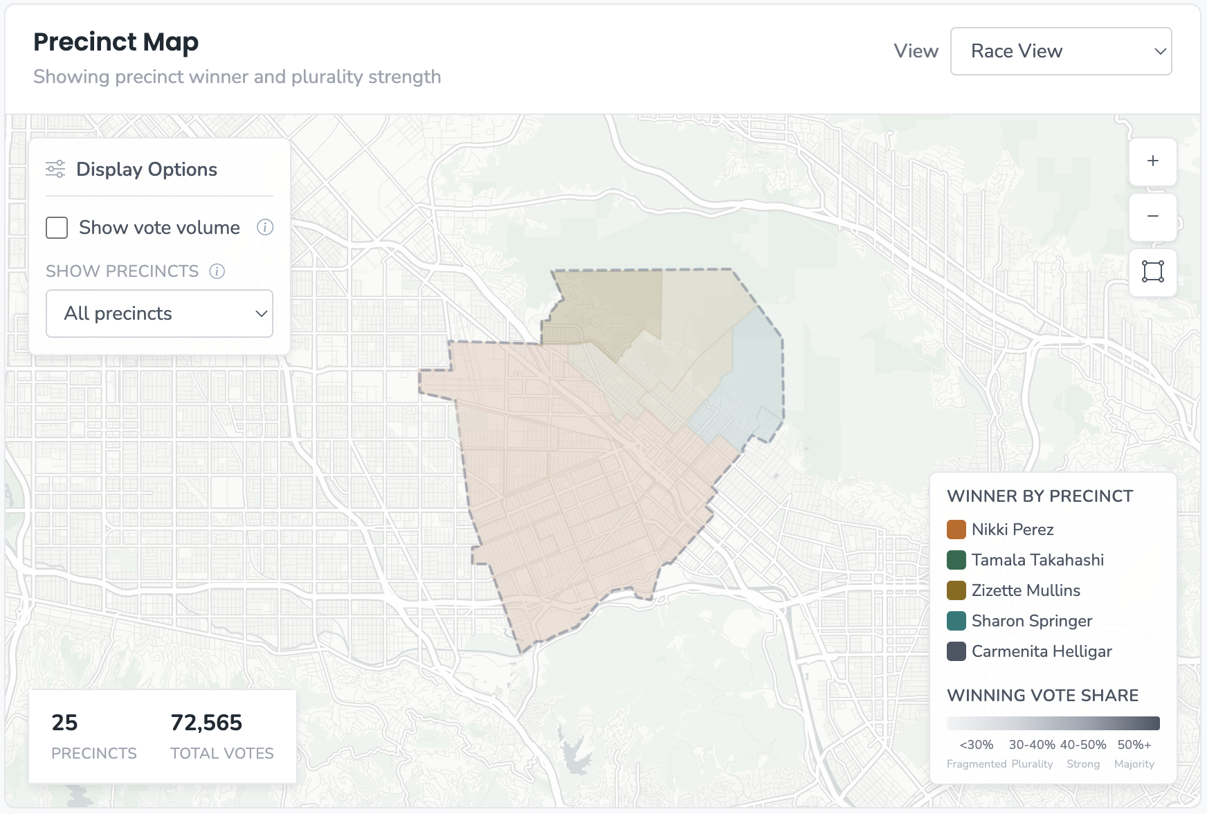 Precinct map showing winner by precinct in Burbank